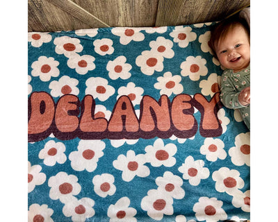 Retro Flower personalize blanket, Minky or Sherpa custom blanket, Baby blanket, birthday gift idea