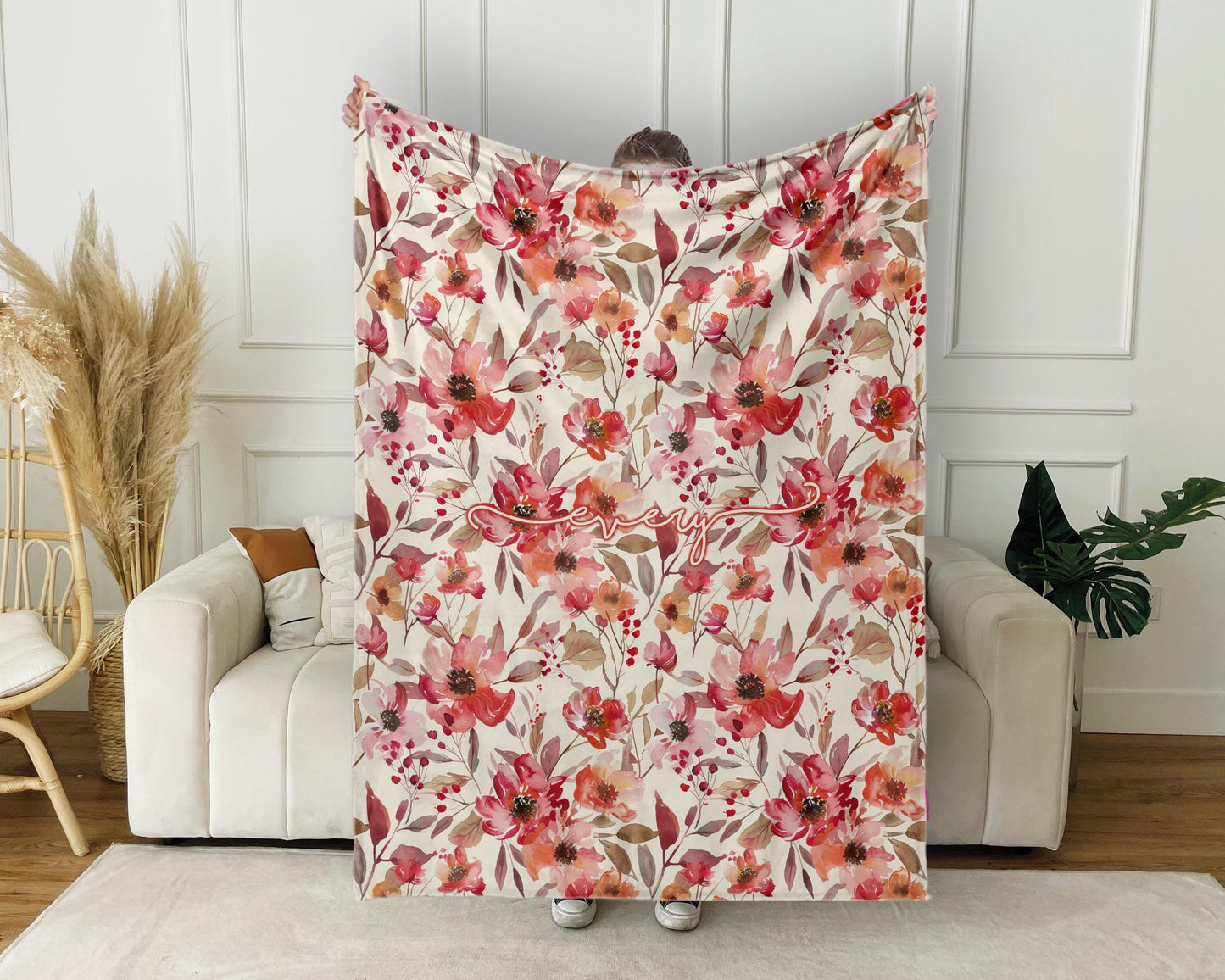 Mothers day gift Idea, Personalized flower pattern in vintage rustic style blanket with Name, Custom blanket gift, Birthday Anniversary Gift