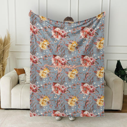 Personalized Floral Blanket: Vintage Style Minky or Sherpa Throw