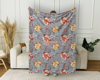 Personalized Floral Blanket: Vintage Style Minky or Sherpa Throw