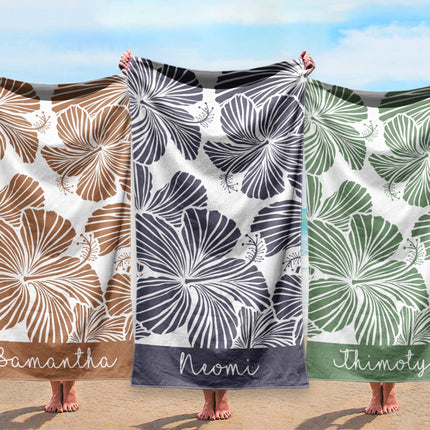 personalized beach towel custom name bath towel floral design pool towel birthday vacation gift