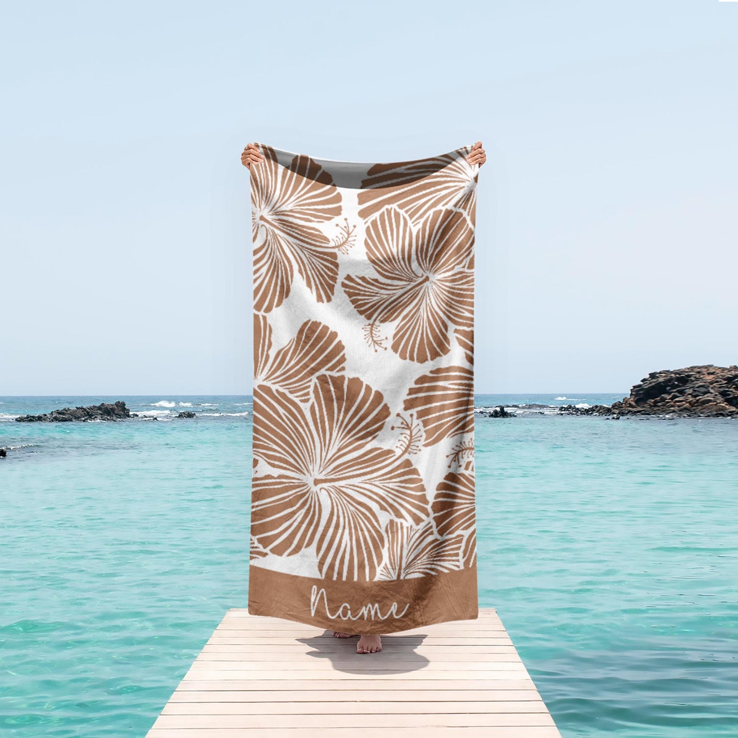 New Floral Design Personalized Beach Towel Personalized Name Bath Towel Custom Pool Towel Beach Towel Name Outside Birthday Vacation Gift