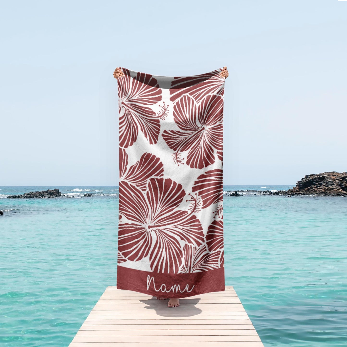 New Floral Design Personalized Beach Towel Personalized Name Bath Towel Custom Pool Towel Beach Towel Name Outside Birthday Vacation Gift