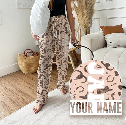 boho Personalized Pajama Pants, vintage western, Groovy style Christmas pajama pants, family pajama sets ,Custom pajamas, holiday gifts
