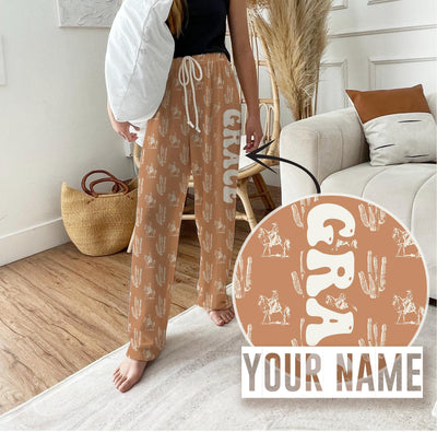 boho Personalized Pajama Pants, vintage western, Groovy style Christmas pajama pants, family pajama sets ,Custom pajamas, holiday gifts