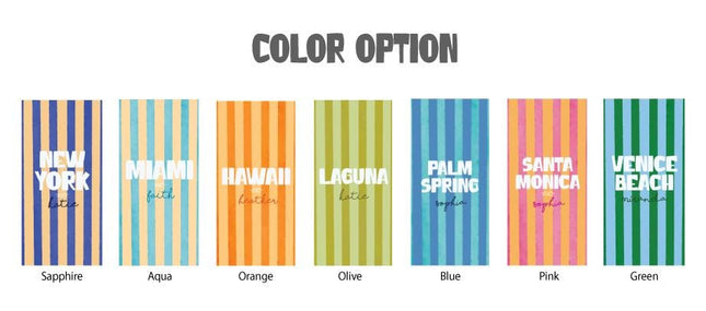 Personalized Beach Towel Custom City Name and Color, Soft Quick-Dry Striped Summer Towel Gift for Travel & Pool