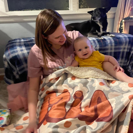 Personalized Retro Flower Blanket: Minky or Sherpa Fleece Baby Blanket