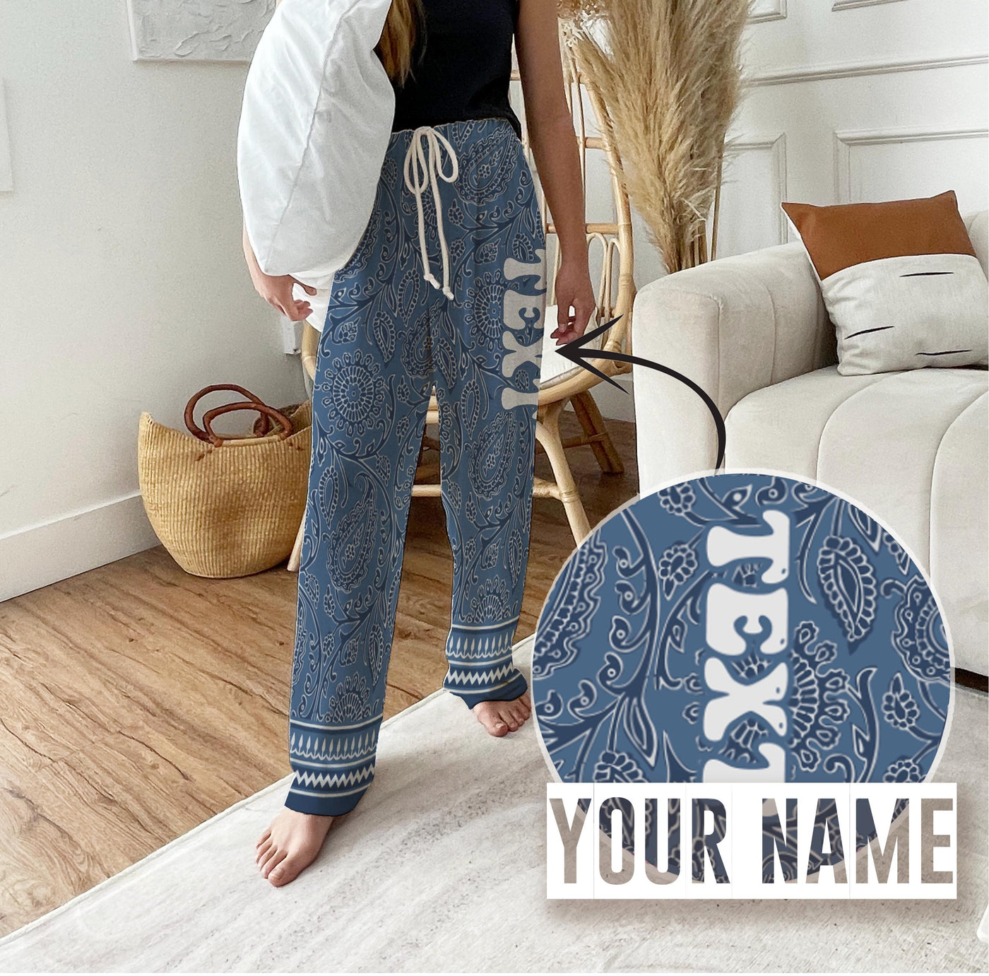 boho Personalized Pajama Pants, vintage western, Groovy style Christmas pajama pants, family pajama sets ,Custom pajamas, holiday gifts