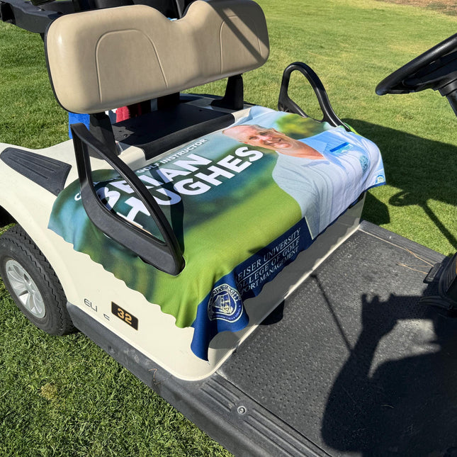 Custom Photo Golf Cart Seat Cover with Monogram Design, Premium Cloth Waterproof Golf Cart Accessory Gift