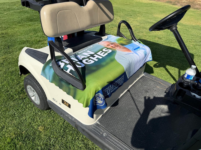 Custom Photo Golf Cart Seat Cover with Monogram Design, Premium Cloth Waterproof Golf Cart Accessory Gift