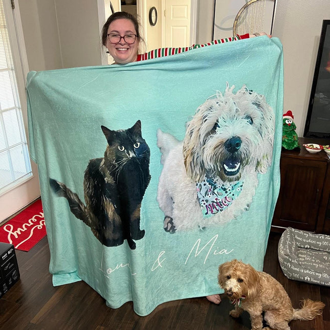 Custom Pet Photo Blanket: Personalized Dog/Cat Name Blanket