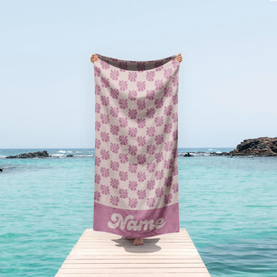 70s Daisy Boho Style Personalized Beach Towel with Name Custom Summer Gift, Birthday and Anniversary Beach Towel for Adults & Kids