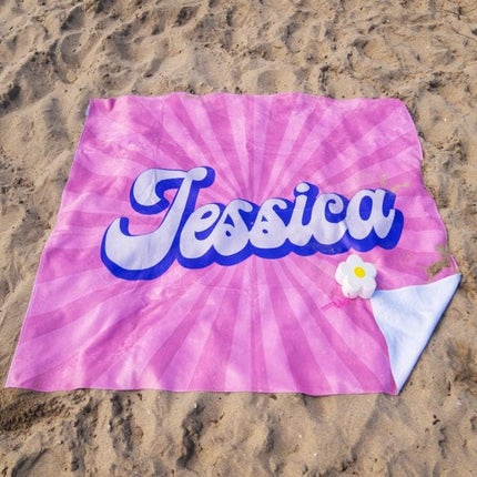 Groovy RETRO Style Personalized Beach Towel Personalized Name Bath Towel Custom Beach Towel With Name Outside Birthday Vacation Gift