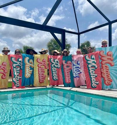 Groovy RETRO Style Personalized Beach Towel Personalized Name Bath Towel Custom Beach Towel With Name Outside Birthday Vacation Gift