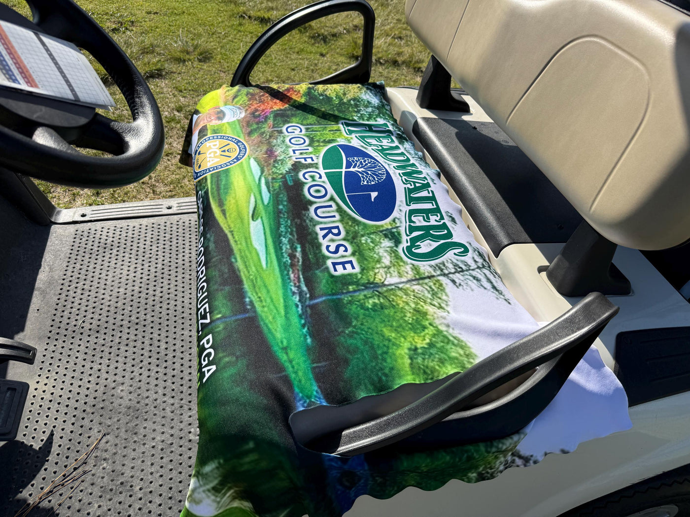 Custom Photo Golf Cart Seat Cover with Monogram Design, Premium Cloth Waterproof Golf Cart Accessory Gift