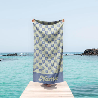 70s Daisy Boho Style Personalized Beach Towel with Name Custom Summer Gift, Birthday and Anniversary Beach Towel for Adults & Kids