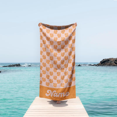70s Daisy Boho Style Personalized Beach Towel with Name Custom Summer Gift, Birthday and Anniversary Beach Towel for Adults & Kids