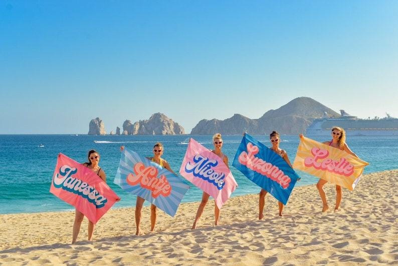 Groovy RETRO Style Personalized Beach Towel Personalized Name Bath Towel Custom Beach Towel With Name Outside Birthday Vacation Gift