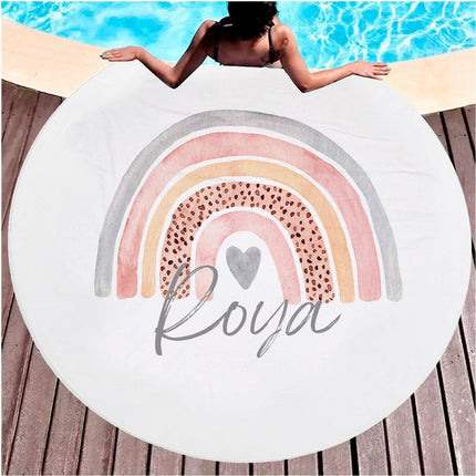 Personalized Rainbow Beach Towel: Custom Name Round Pool Towel