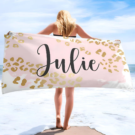 Metallic Leopard Custom Beach Towel: Personalized Vacation Gift