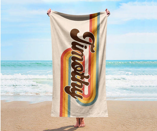 Groovy Personalized Beach Towel: Retro Name Bath Towel
