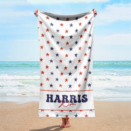 Personalized 4th of July Beach Towel: Retro Flower Custom Name
