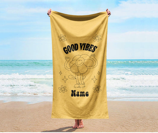 Retro Flower Personalized Beach Towel: Groovy Vacation Gift