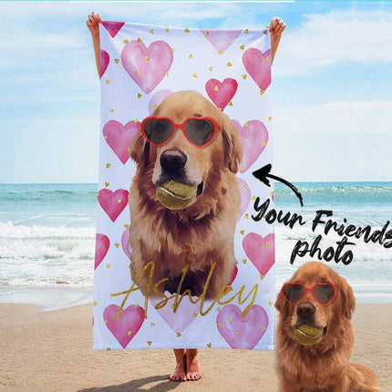 Custom Pet Portrait Beach Towel: Personalized Dog/Cat Photo Gift