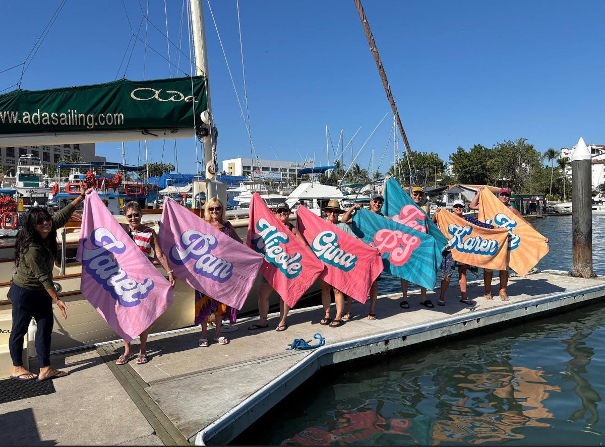 Personalized Retro Beach Towel: Groovy Custom Name Bath Towel