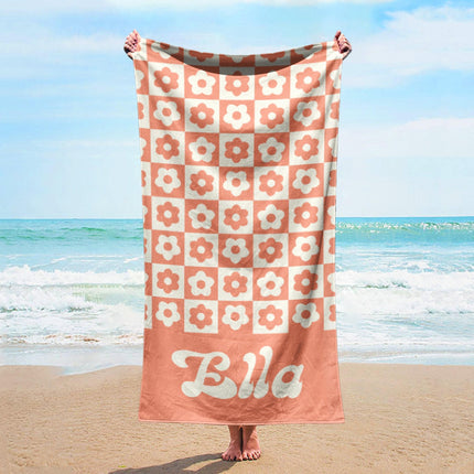 Personalized Retro Flower Beach Towel: Custom Name Gift