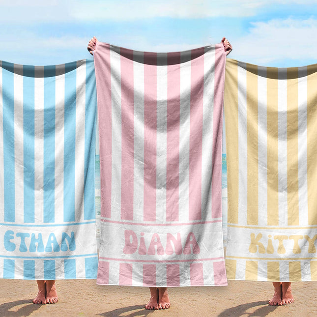 Personalized Stripe Beach Towel: Custom Name Bath & Vacation Gift