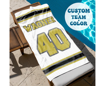 Personalized Sports Team Beach Towel: Retro Style, Custom Name