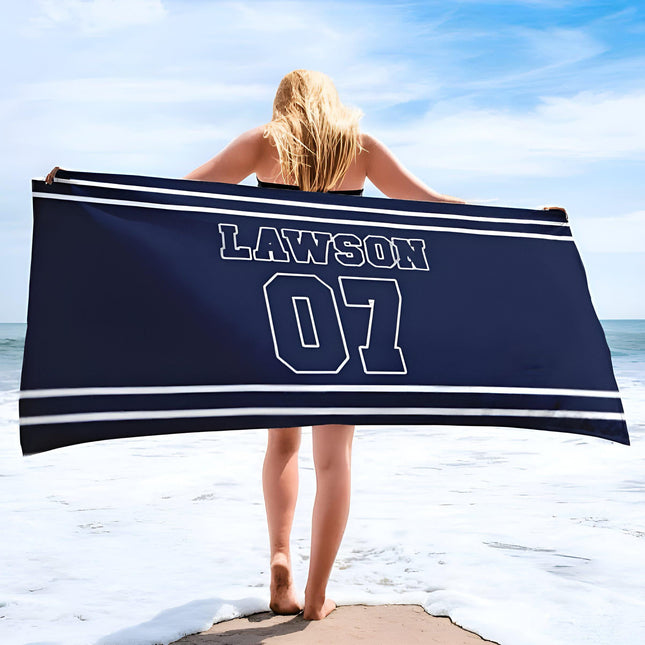 Personalized Sports Beach Towel: Custom Name Bath & Pool Towel