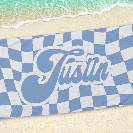 Beach Towel Personalized Vans Checker Pattern Retro Style - Custom Name Gift for Birthday & Anniversary