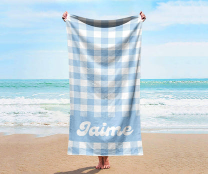 Personalized Beach Towel: Pastel Checkerboard Custom Name Bath Towel