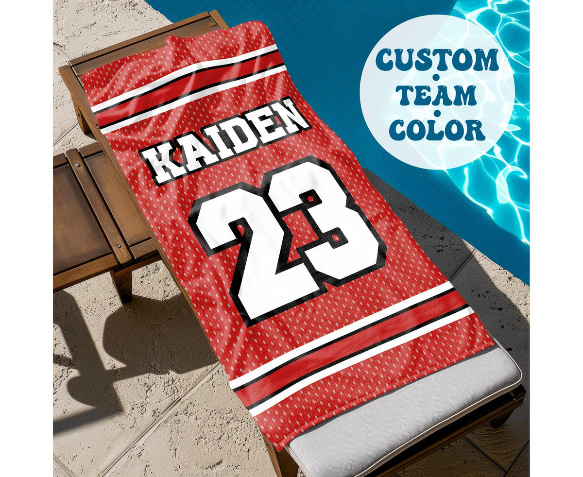 Personalized Sports Team Beach Towel: Retro Style, Custom Name