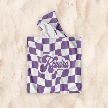 Personalized Kids Hooded Towel: Retro Vans Checkerboard, Custom Name