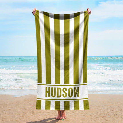 Personalized Stripe Beach Towel: Custom Name Bath & Vacation Gift