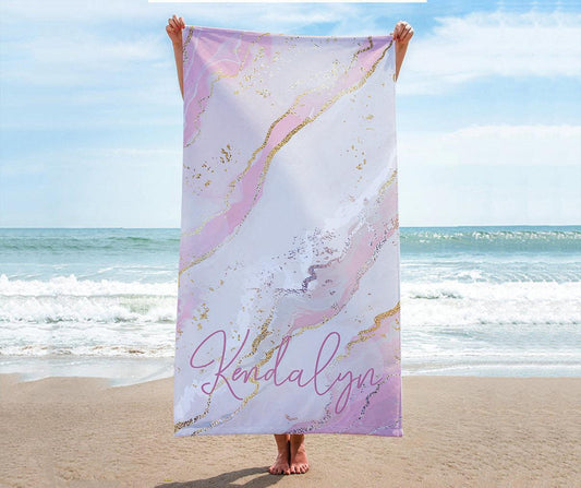 Personalized Gradient Glitter Beach Towel: Custom Name Round Pool Towel