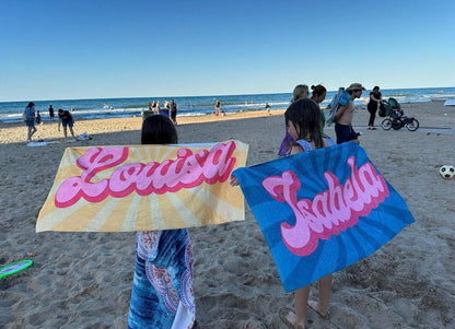 Personalized Retro Beach Towel: Groovy Custom Name Bath Towel