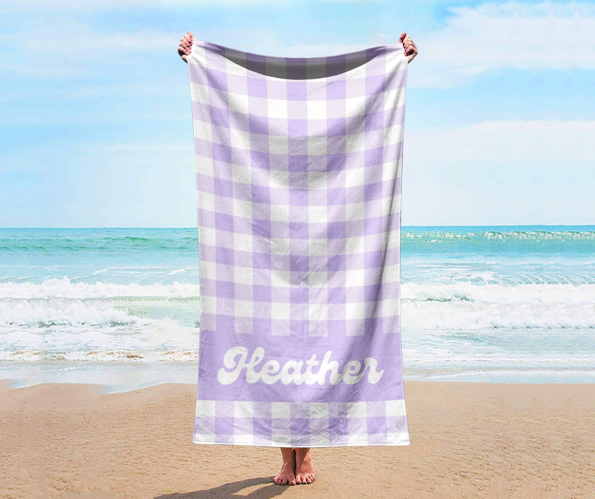 Personalized Beach Towel: Pastel Checkerboard Custom Name Bath Towel
