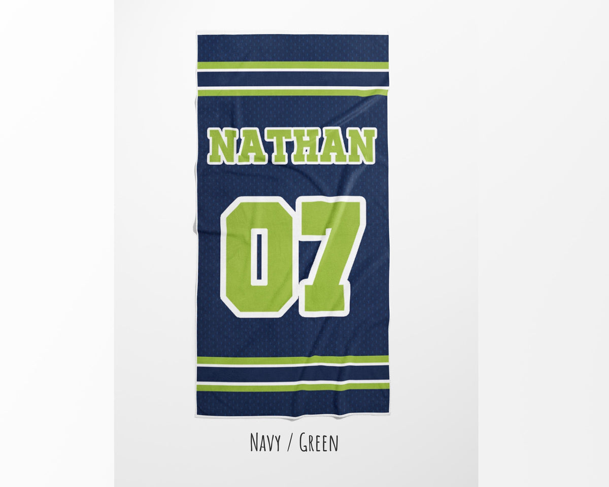 Personalized Sports Team Beach Towel: Retro Style, Custom Name