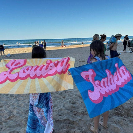 Personalized Retro Beach Towel: Custom 70s Groovy Name Bath Towel
