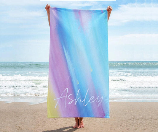 Personalized Tie Dye Beach Towel: Custom Name, Soft Cotton Blend