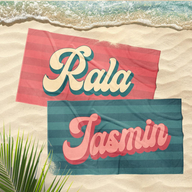 Retro Personalized Beach Towel: Custom Name Pool Towel