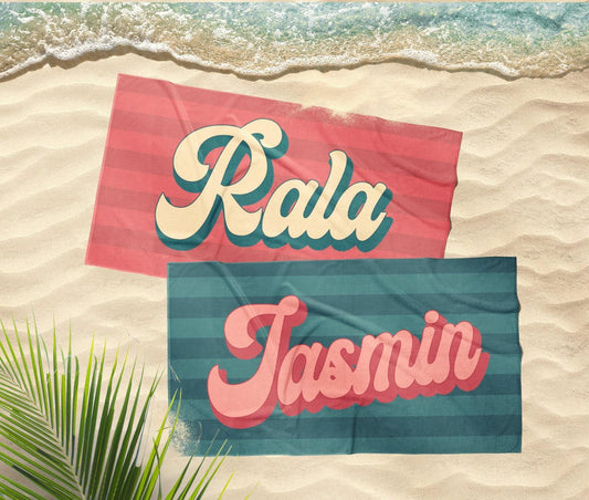 Retro Personalized Beach Towel: Custom Name Pool Towel