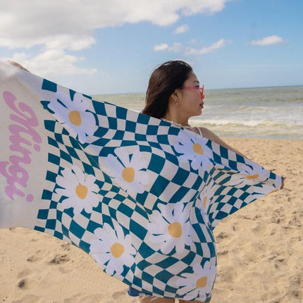 Personalized Retro Checker Beach Towel: 70s Style Custom Name Bath Towel