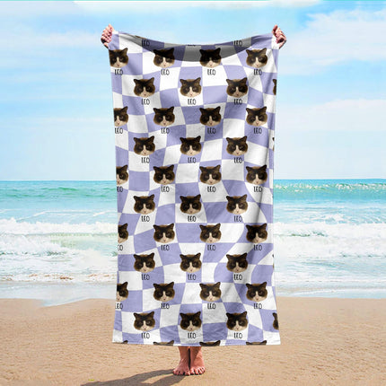Custom Pet Portrait Beach Towel: Personalized Dog/Cat Photo Gift