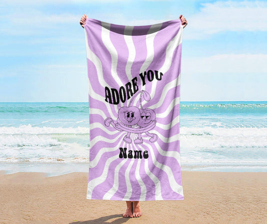 Retro Groovy Personalized Beach Towel: Custom Name Vacation Gift