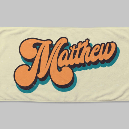 Personalized Retro Beach Towel: Custom Name, 50% Cotton, 30x60